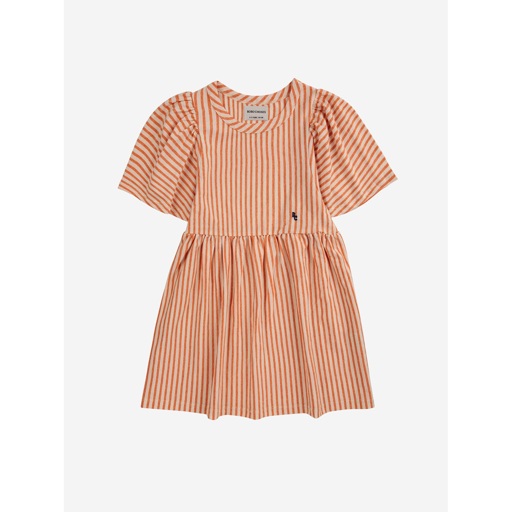 Bobo Choses Orange Vertical Stripes Ruffle Sleeves Dress