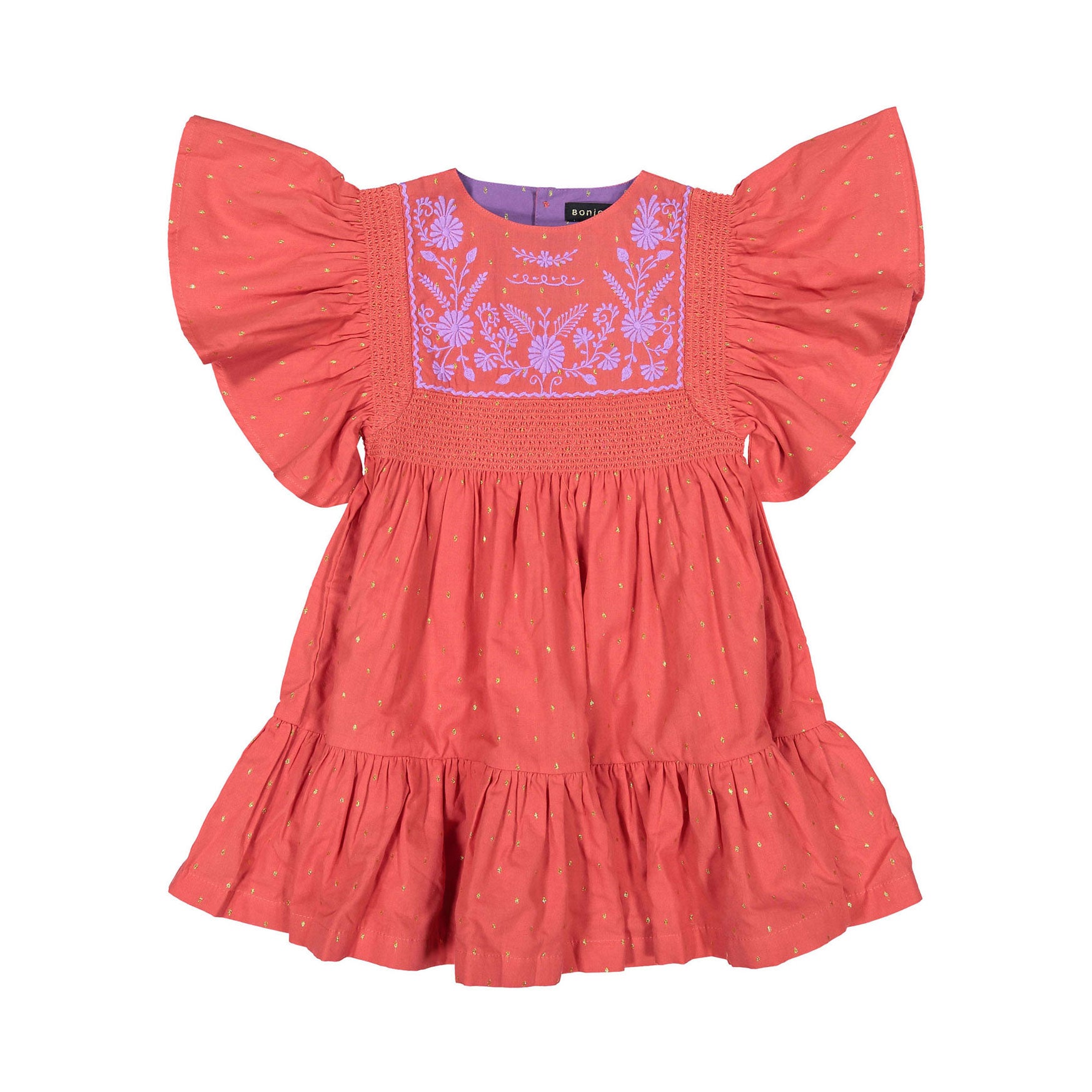 Bonjour Rosalie Dress With Short Sleeves - Poppy Red Gold Dot