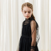 Petite Amalie Black Tulle Crochet Lace Dress