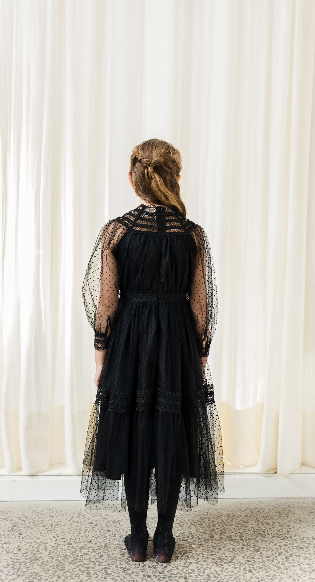 Petite Amalie Black Tulle Crochet Lace Dress