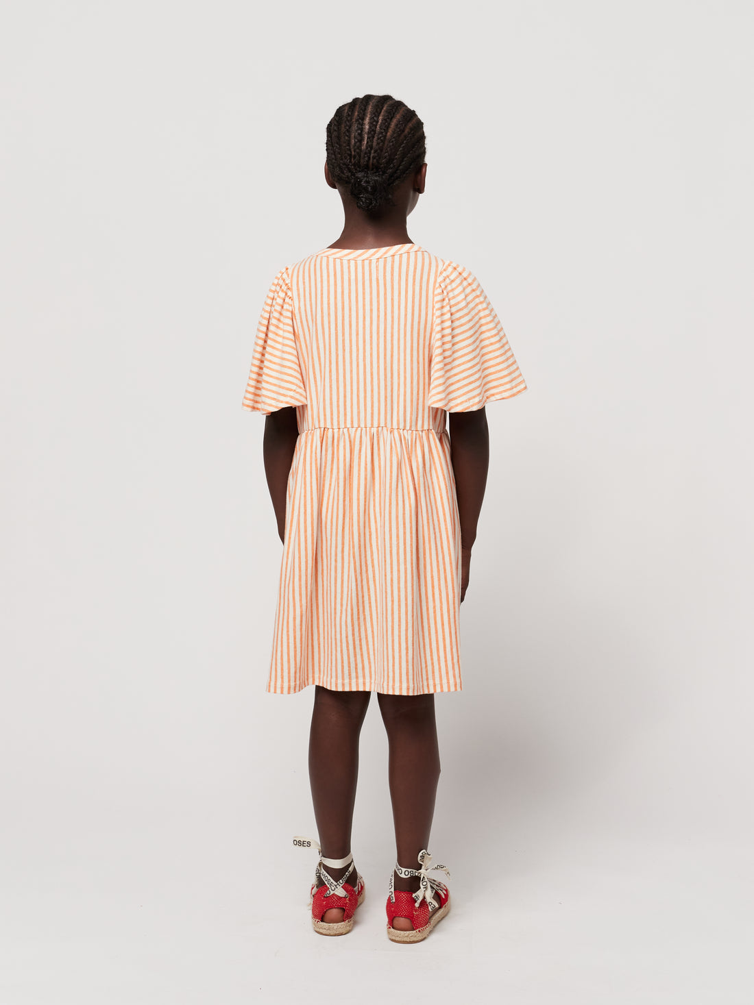 Bobo Choses Orange Vertical Stripes Ruffle Sleeves Dress