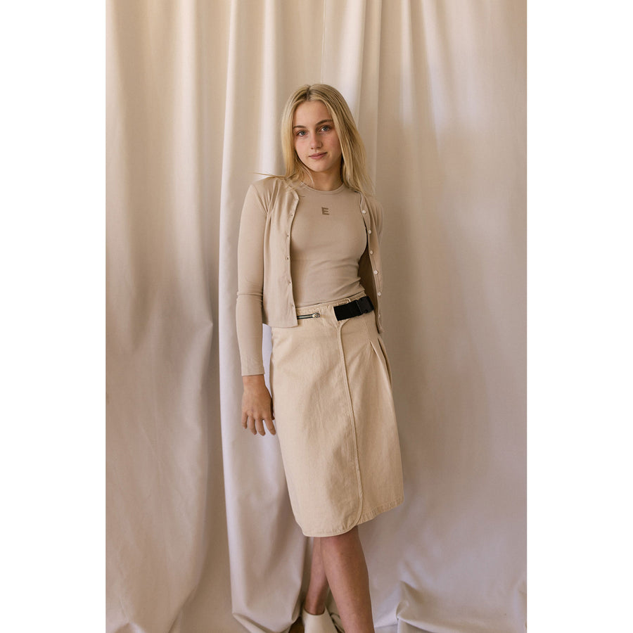 Elements Taupe Wash Buckle Pleat Skirt