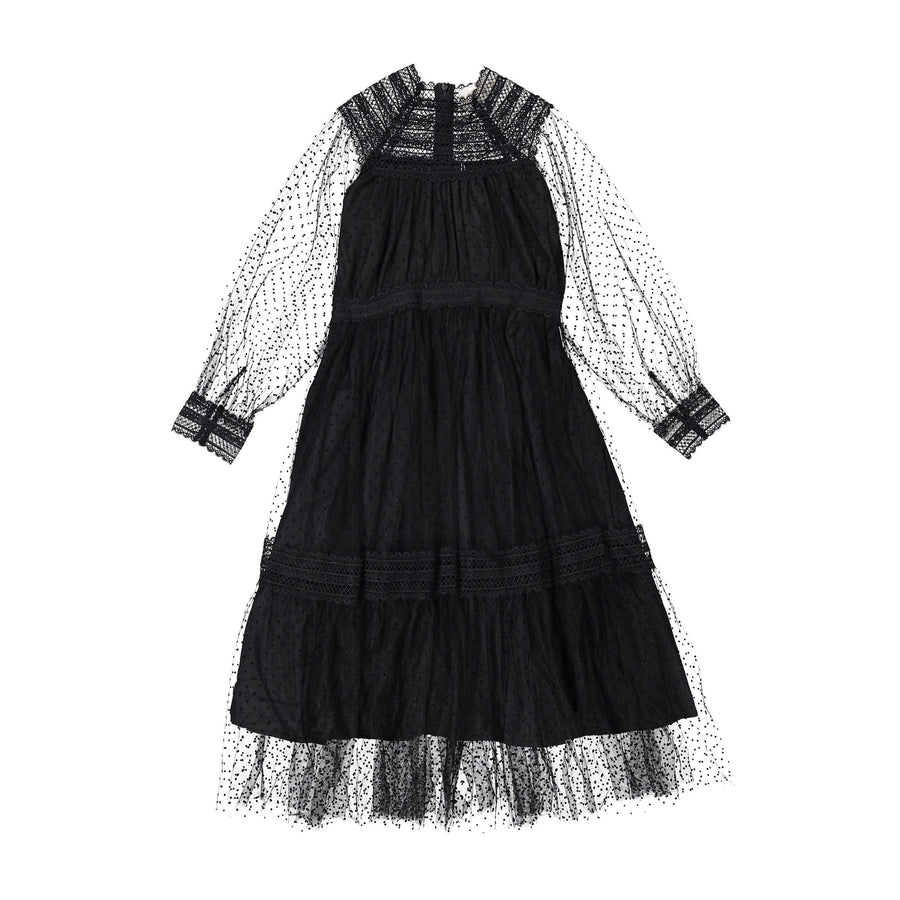 Petite Amalie Black Tulle Crochet Lace Dress