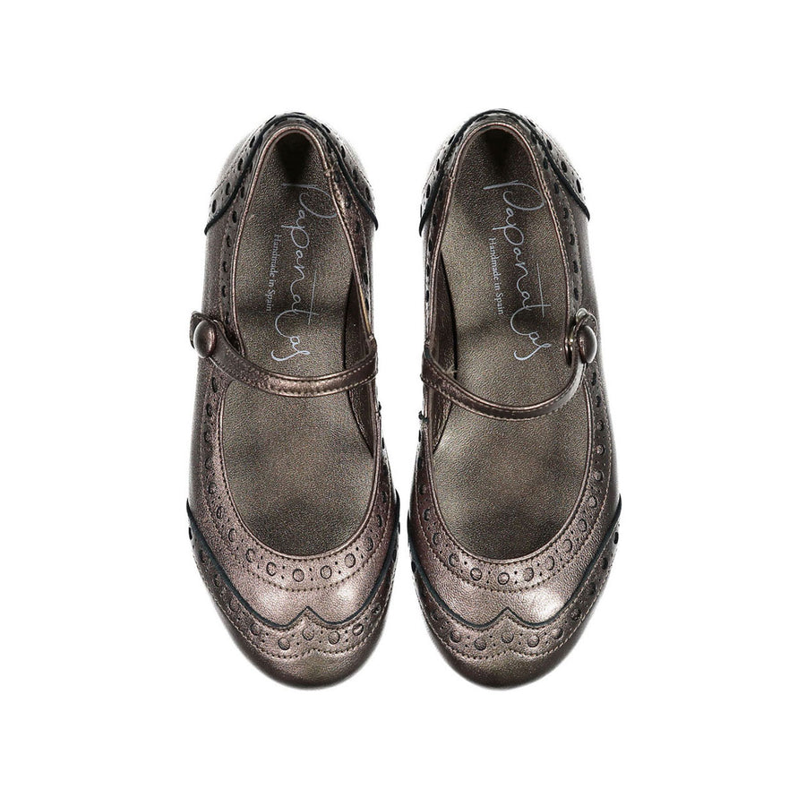 Papanatas Pewter Metallic Wingtip Mary Janes