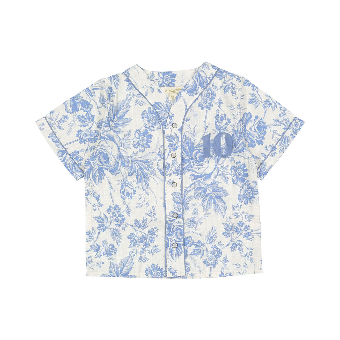 Bonjour Blue Tapestry Boy Baseball Shirt