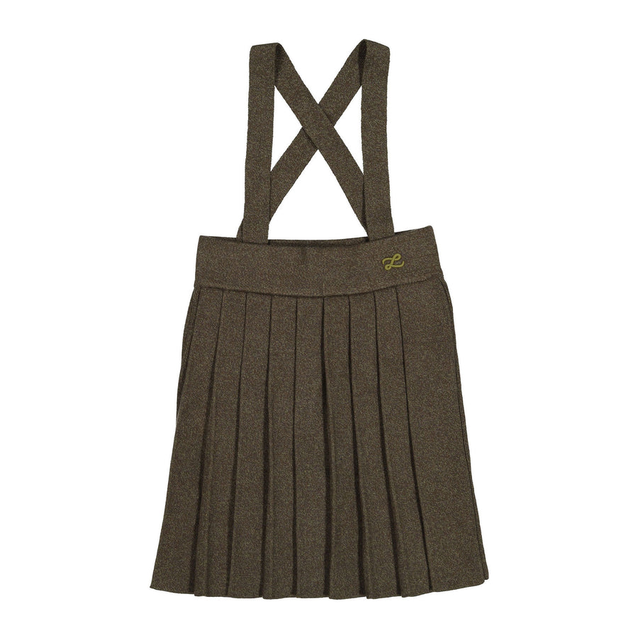 L by Ladida Olive Marl Knit Straps Pleated Skirt