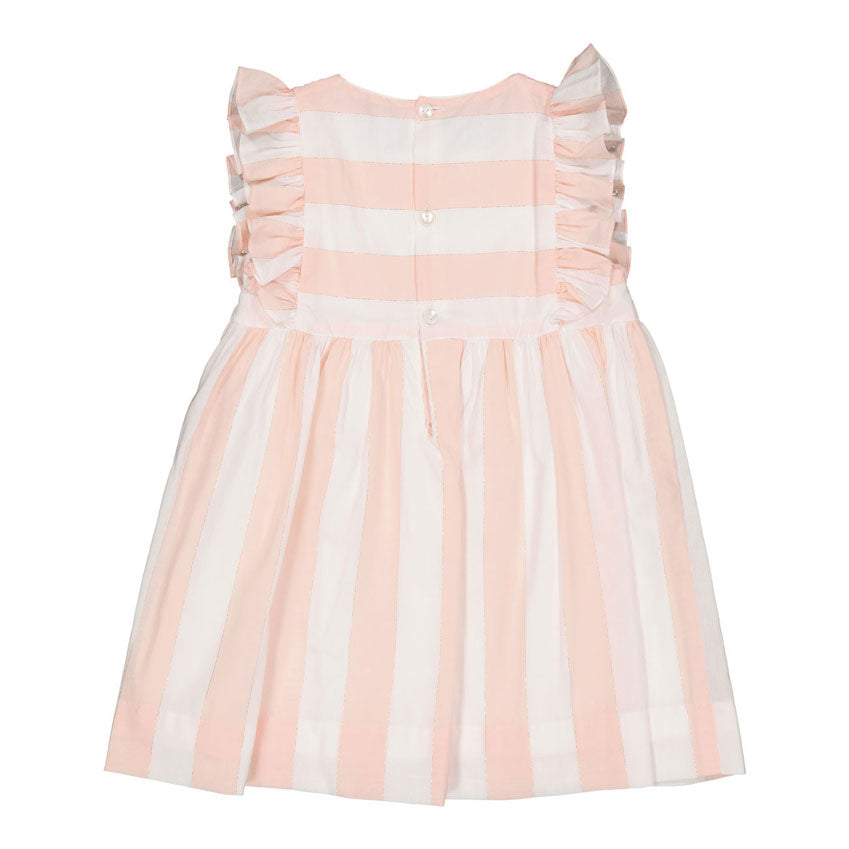 Kidiwi Nude Pink/ Lurex Stripes Lea Smocked Dress