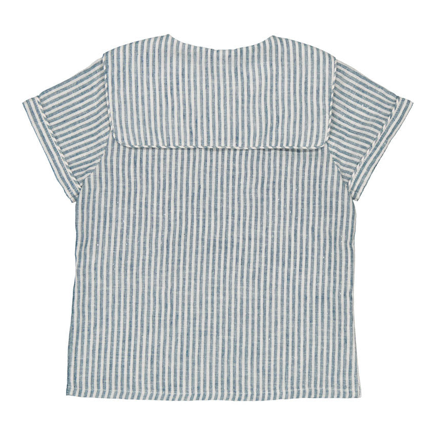 Kidiwi Teal Stripes Linen Ambroise Sailor Shirt