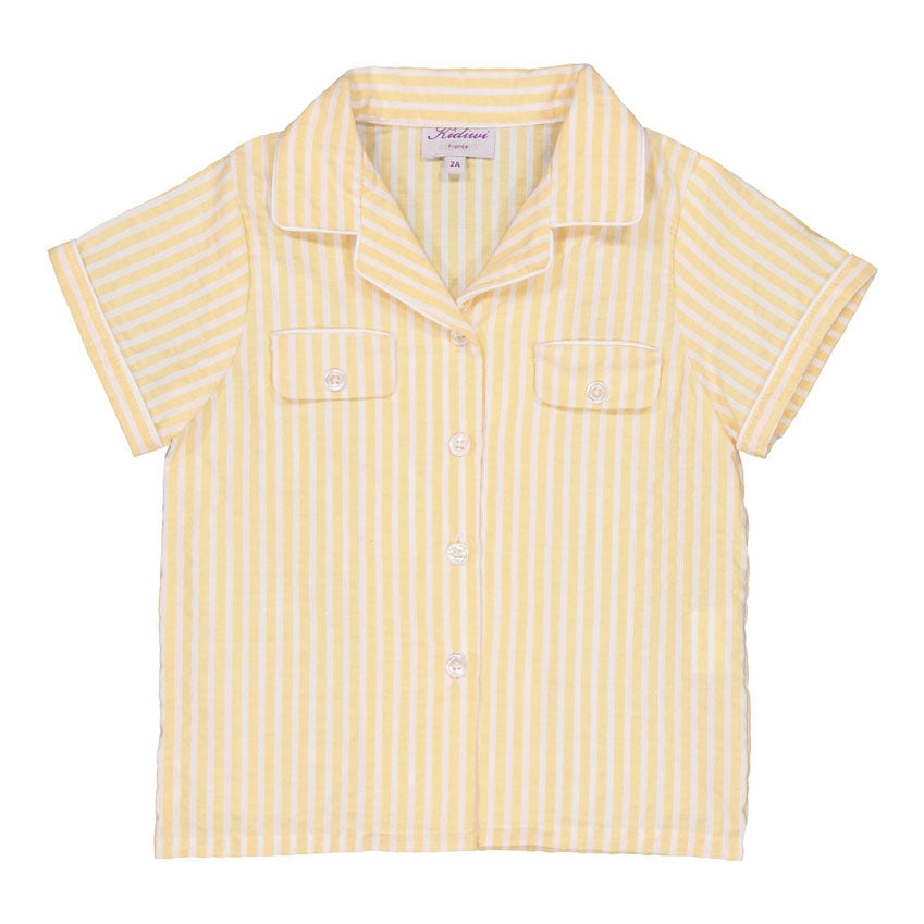 Kidiwi Yellow// White Seersucker Stripes Lupin Shirt