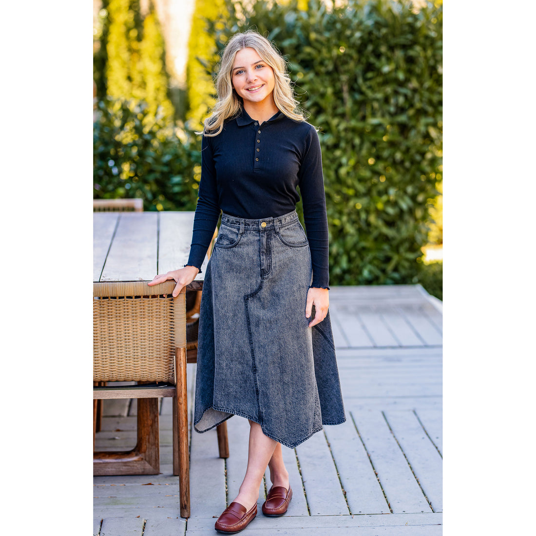 Coco Blanc Black Denim Maxi Skirt