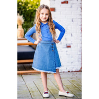 Coco Blanc Blue Denim Knee Length Skirt