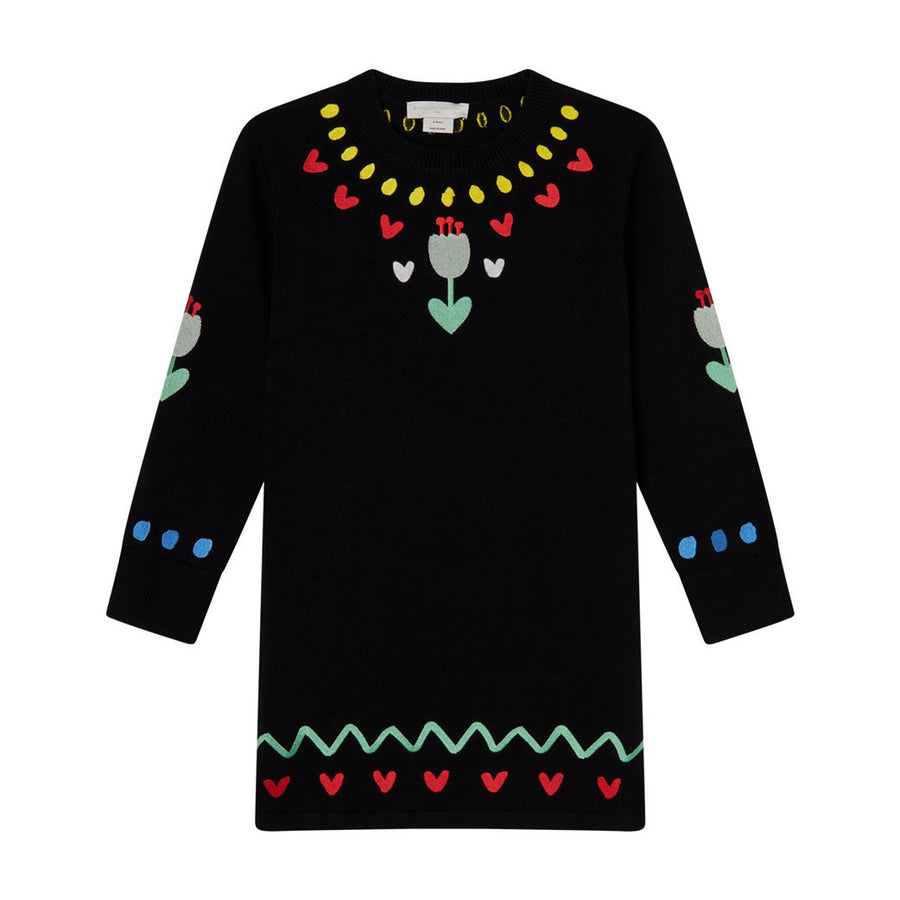 Stella Mccartney Black Flowers Embroidery Knit Dress