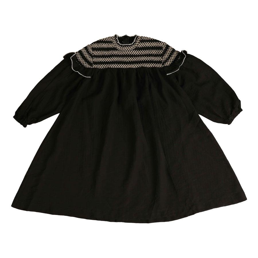 Noma Black Smocked Yolk Dress