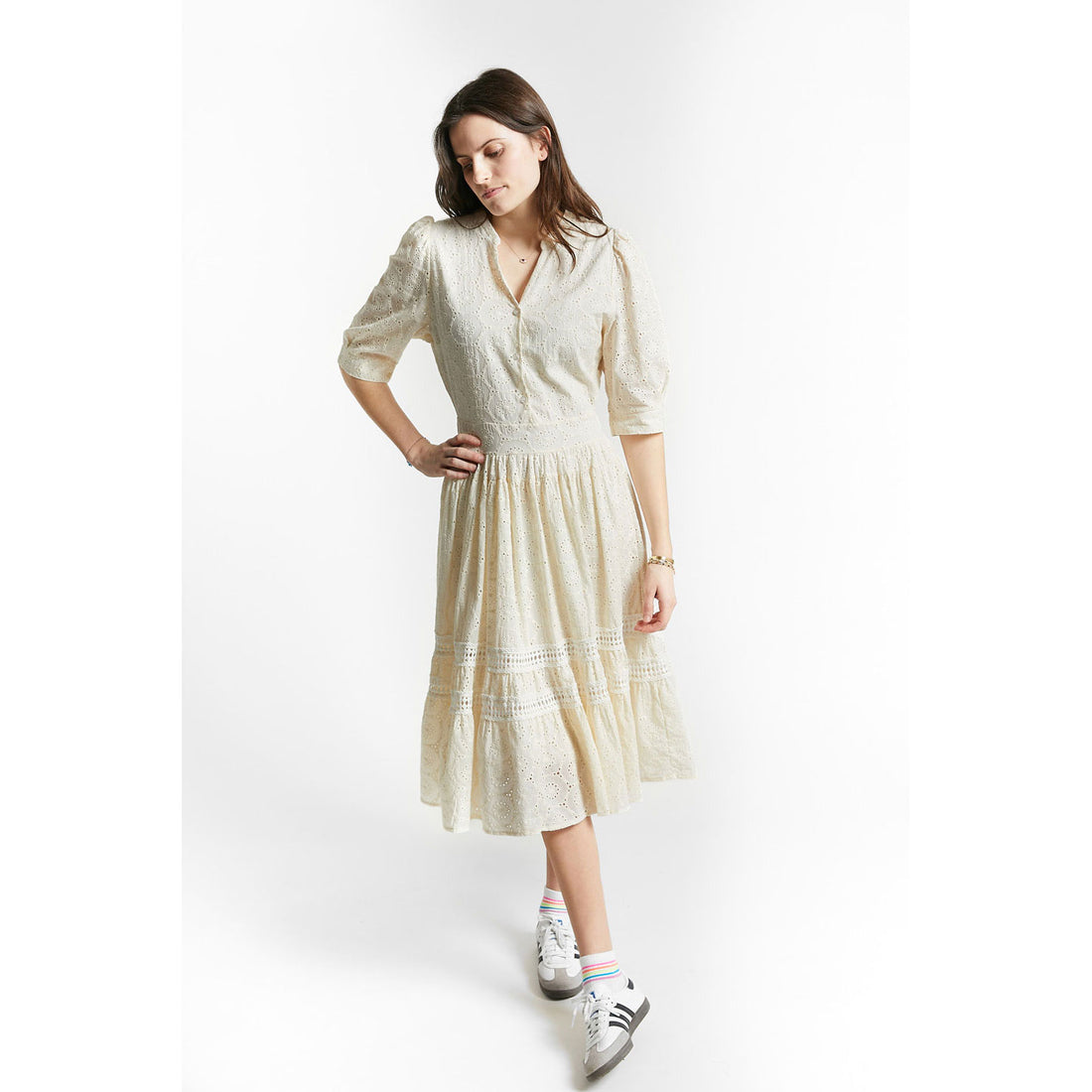 Indee Off White Midi Lace Prime Dress