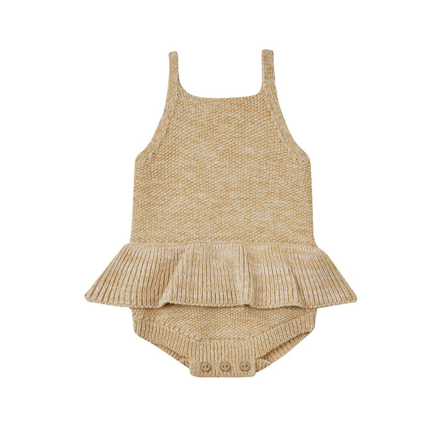 Quincy Mae Heathered Honey Knit Ruffle Romper