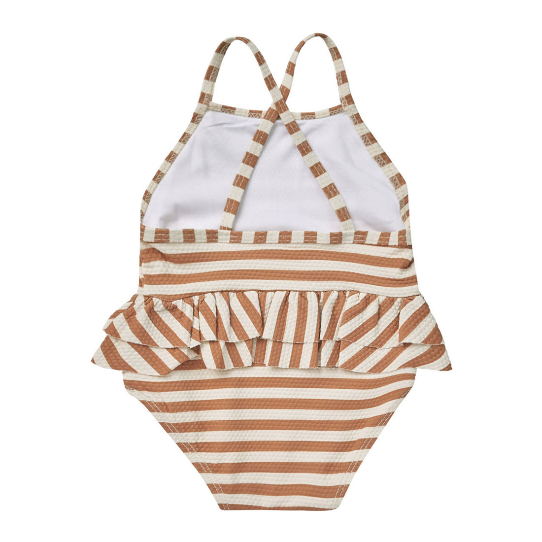 Quincy Mae Clay Stripe Ruffled One Piece Swimsuit Ladida