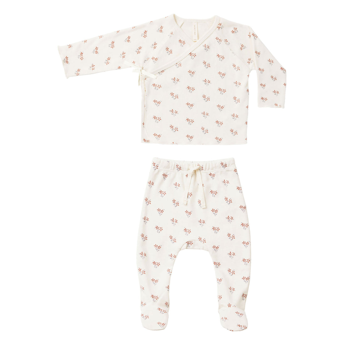 Quincy Mae Summer Flower Wrap Top + Footed Pant Set