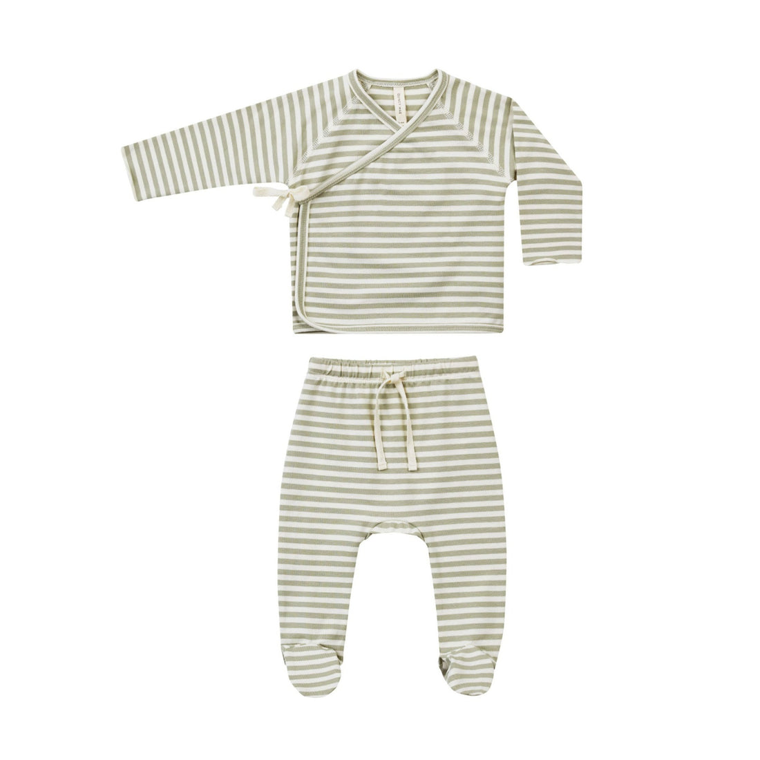 Quincy Mae Sage Stripe Wrap Top + Footed Pant Set