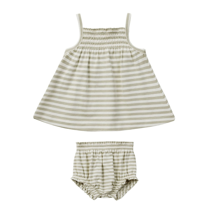 Quincy Mae Sage Stripe Smocked Tank + Bloomer Set