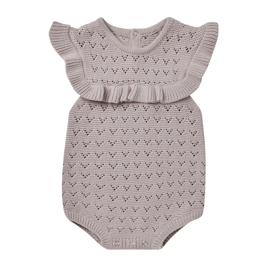 Quincy Mae Lavender Pointelle Ruffle Romper