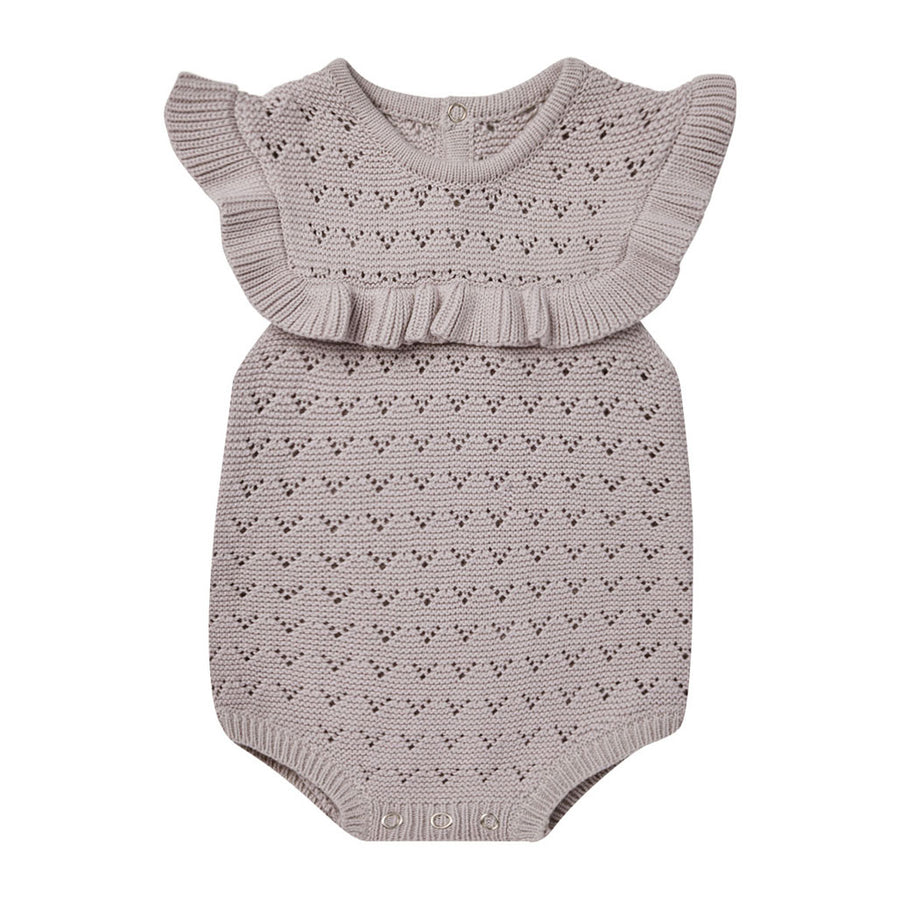 Quincy Mae Lavender Pointelle Ruffle Romper