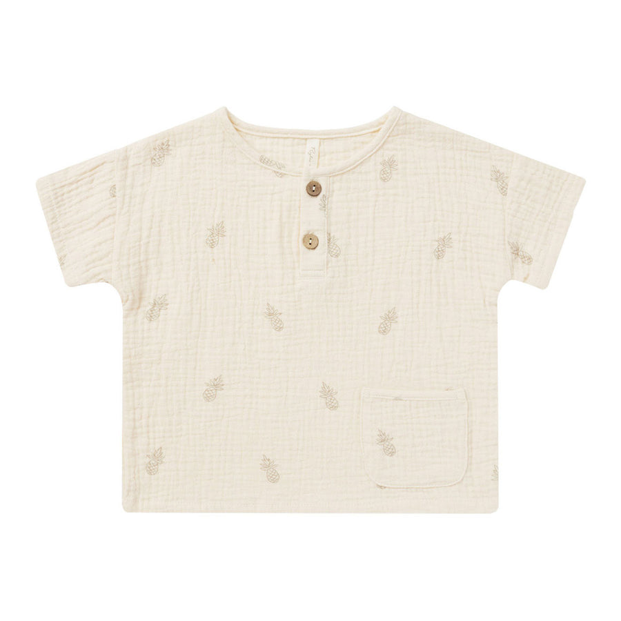 Rylee and Cru Natural Woven Henley Tee - Pineapple