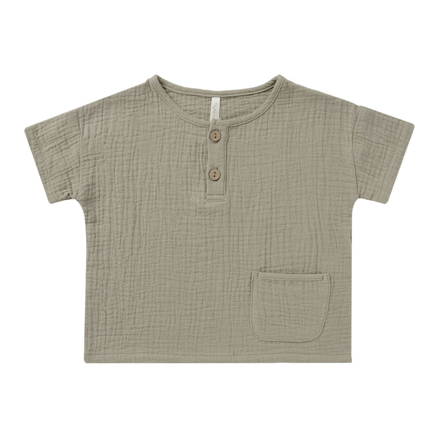 Rylee and Cru Sage Woven Henley Tee - Sage