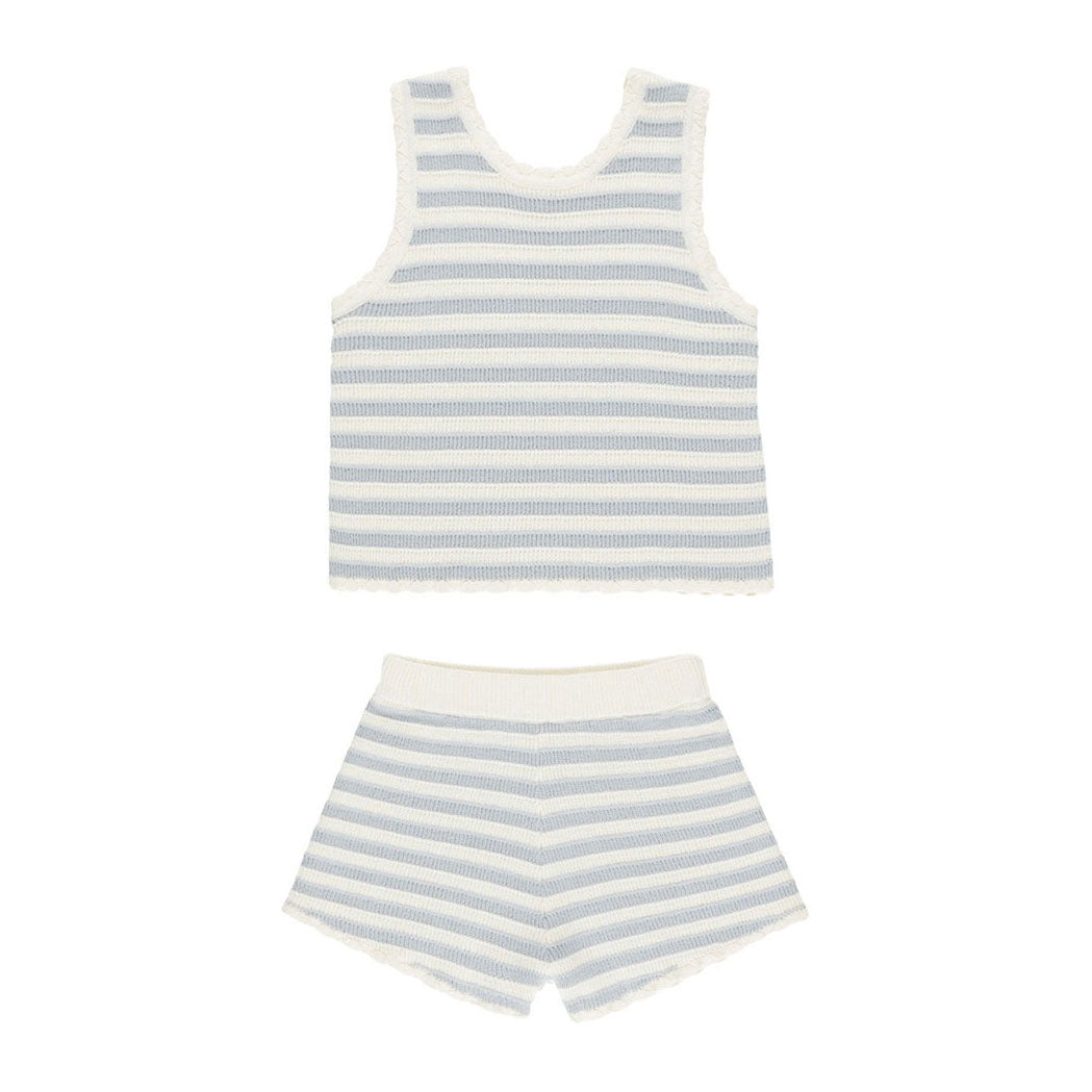 Rylee and Cru Blue Stripe Crochet Tank Set