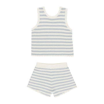  Blue Stripe Crochet Tank Set