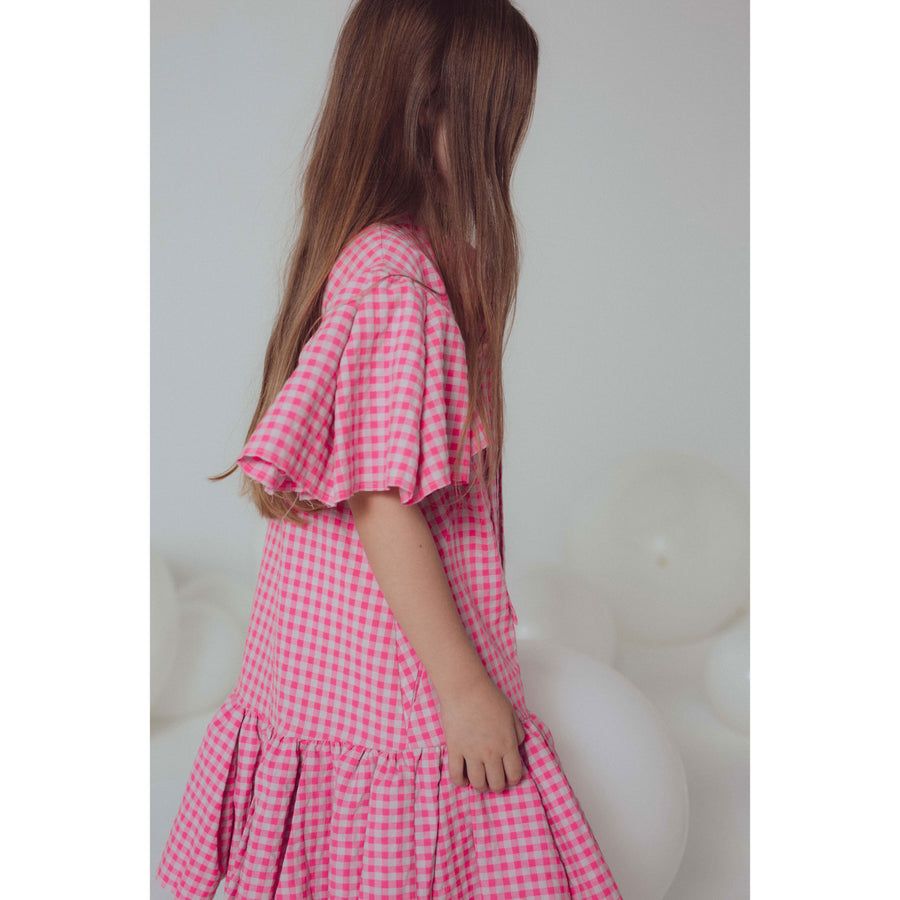 UNLABEL SS24 Pearl Dress in Pink and Grey Checks