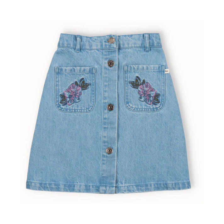 Kenzo floral-embroidered denim mini skirt - Blue