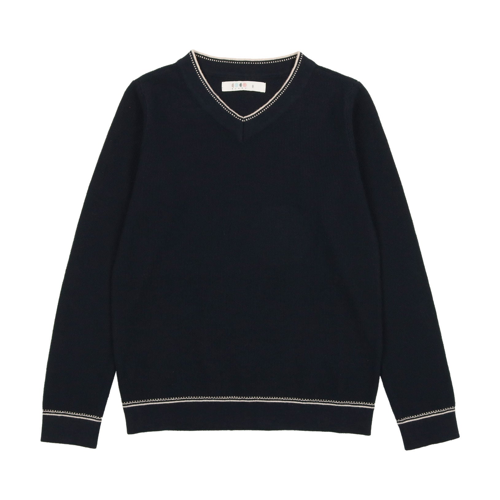 Coco Blanc Navy Knit Stitched V-Neck Sweater – Ladida