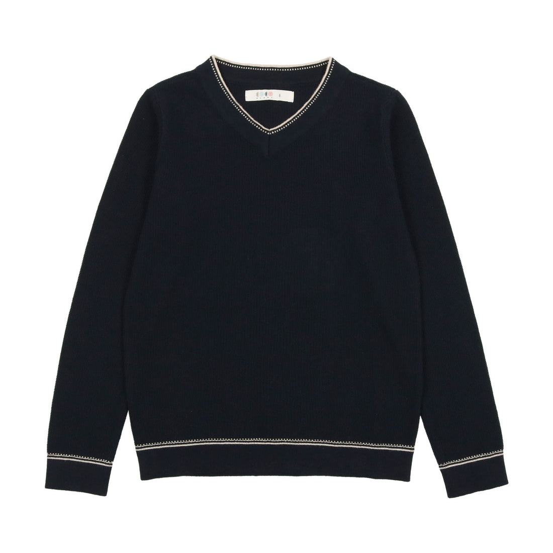 Coco Blanc Navy Knit Stitched V-Neck Sweater