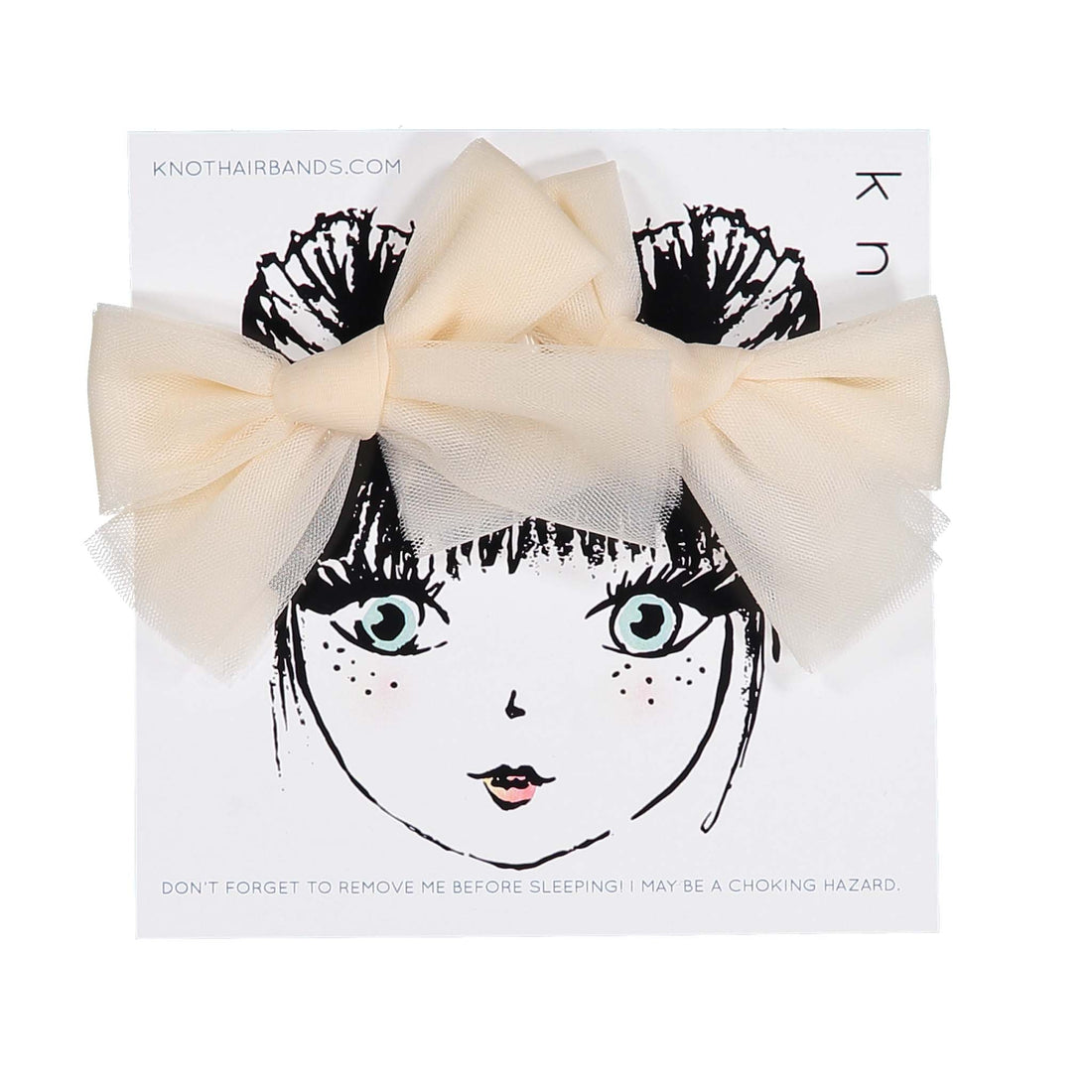 Knot Hairbands Creme Tulle Bow Clip Set