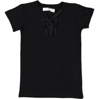 Coco Blanc Black Ribbed Short Sleeve Criss Cross Tee