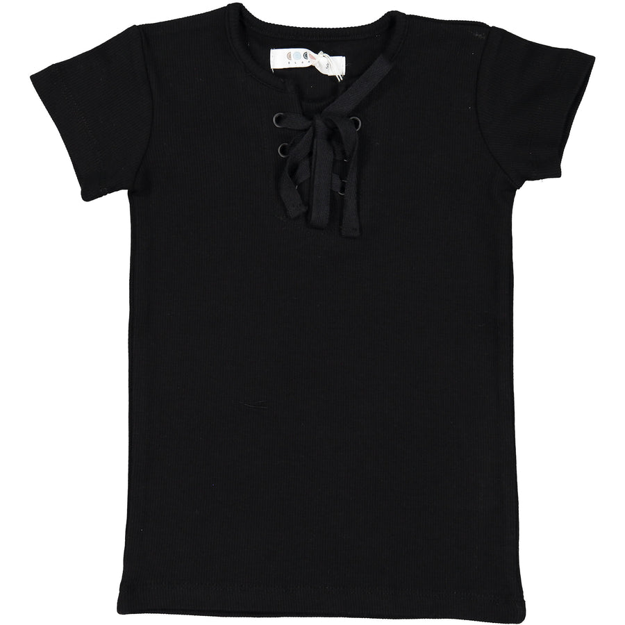 Coco Blanc Black Ribbed Short Sleeve Criss Cross Tee