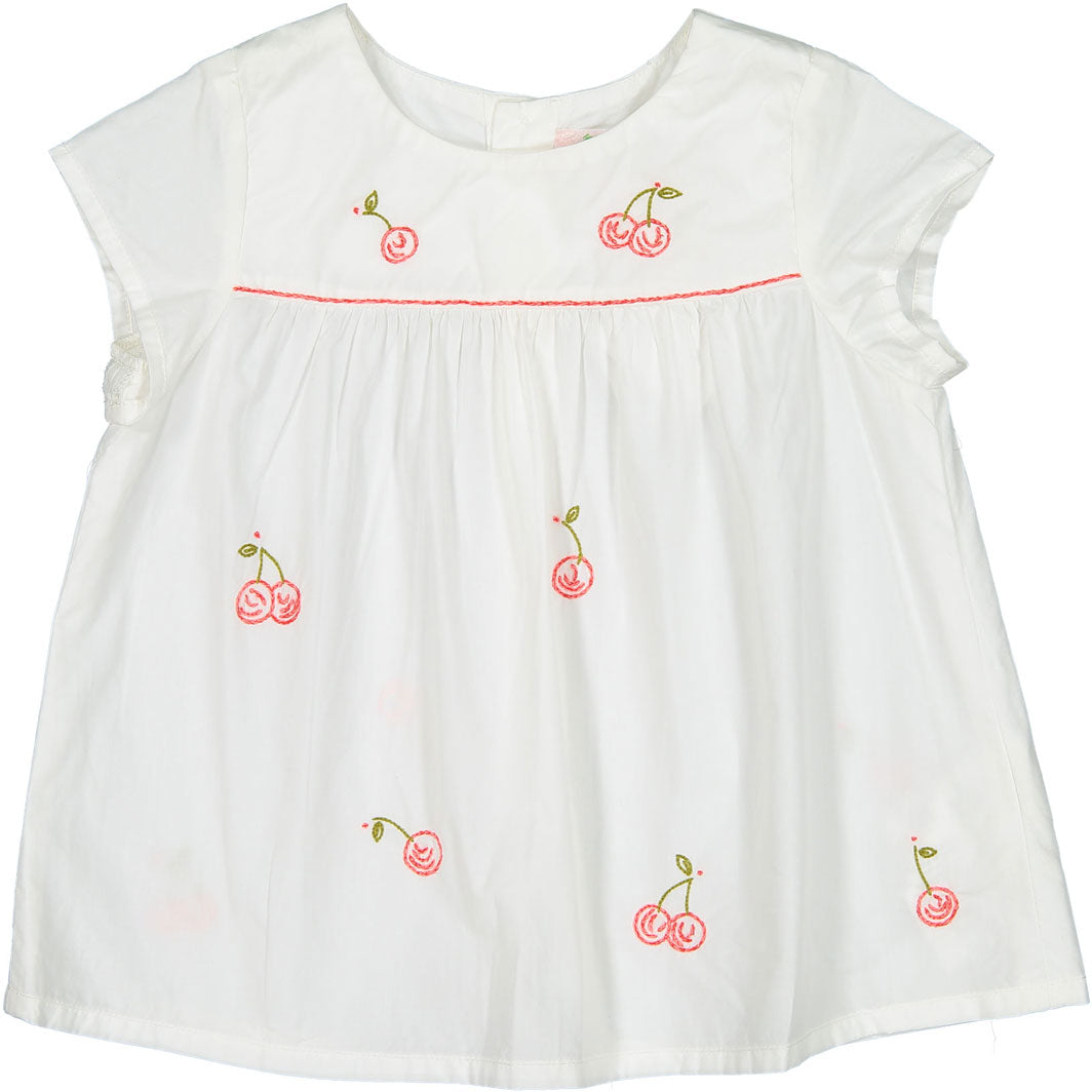 Bonpoint White/Neon Cherry Embroidered Baby Blouse