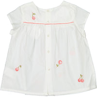 Bonpoint White/Neon Cherry Embroidered Baby Blouse