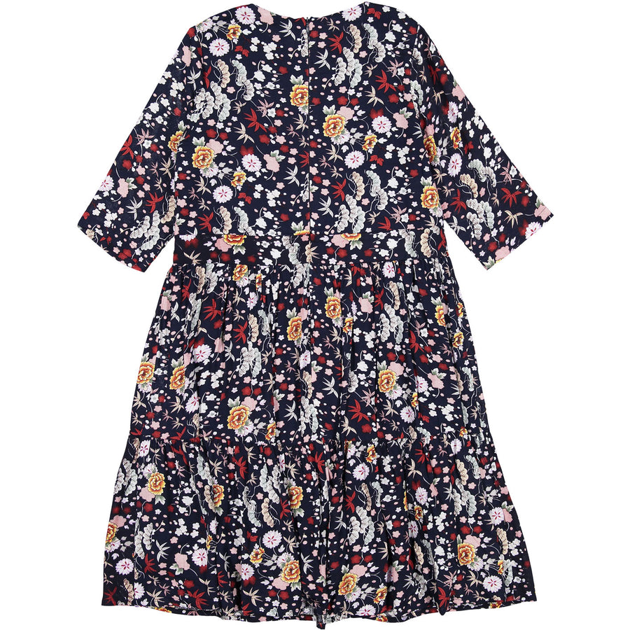 Ava and Lu Navy Floral Pleated Top  Dress