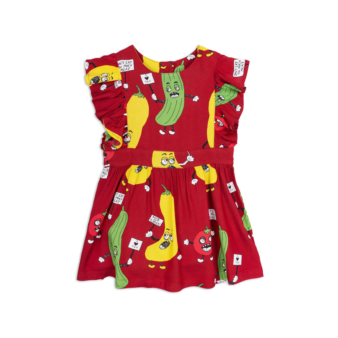 Mini Rodini Veggie Red Woven Ruffled Dress