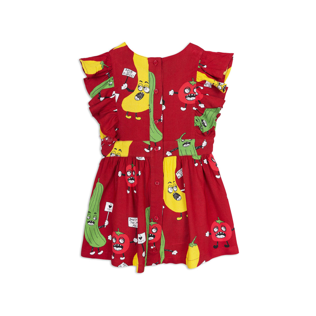 Mini Rodini Veggie Red Woven Ruffled Dress