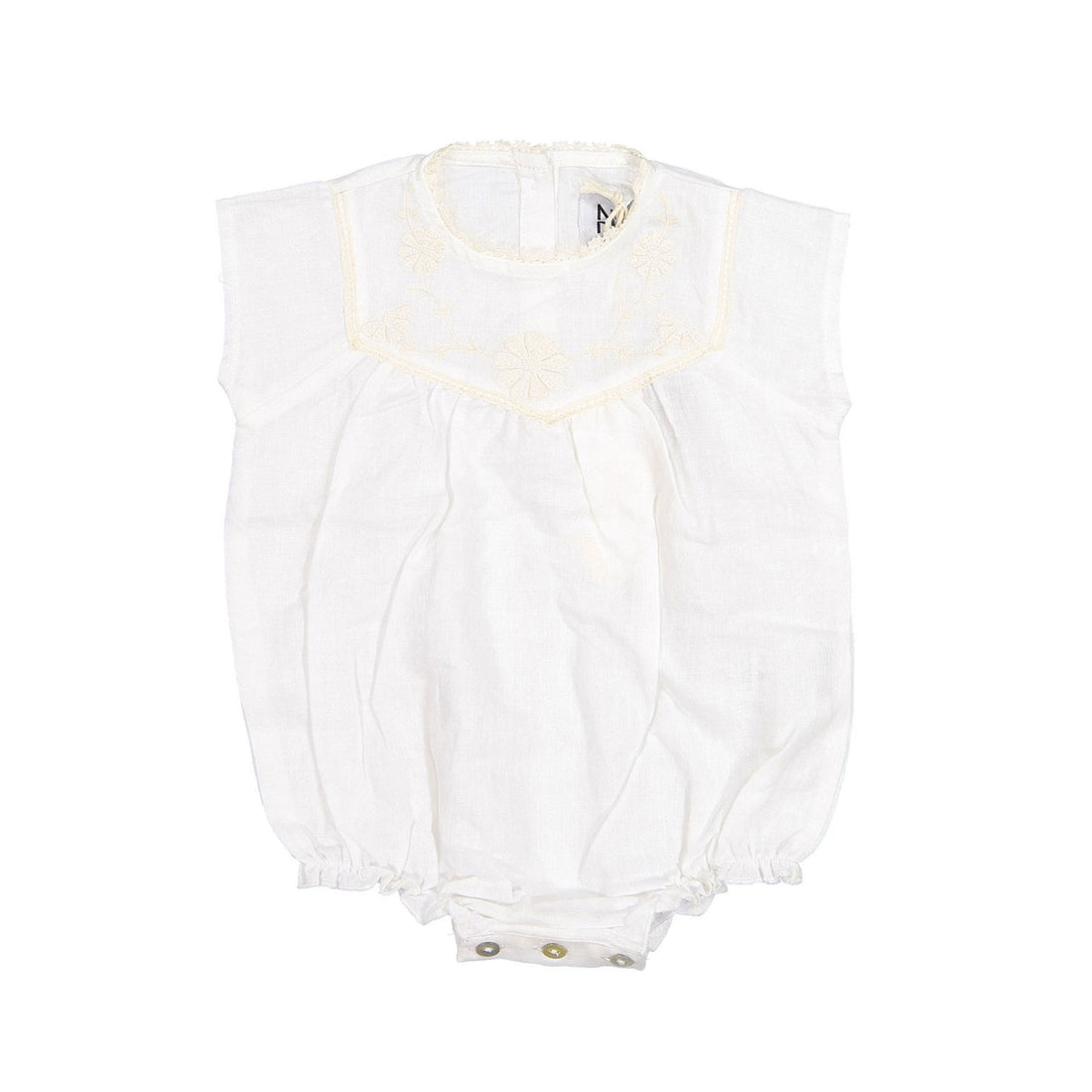 Noma Ivory Embroidered Bib Solid Romper