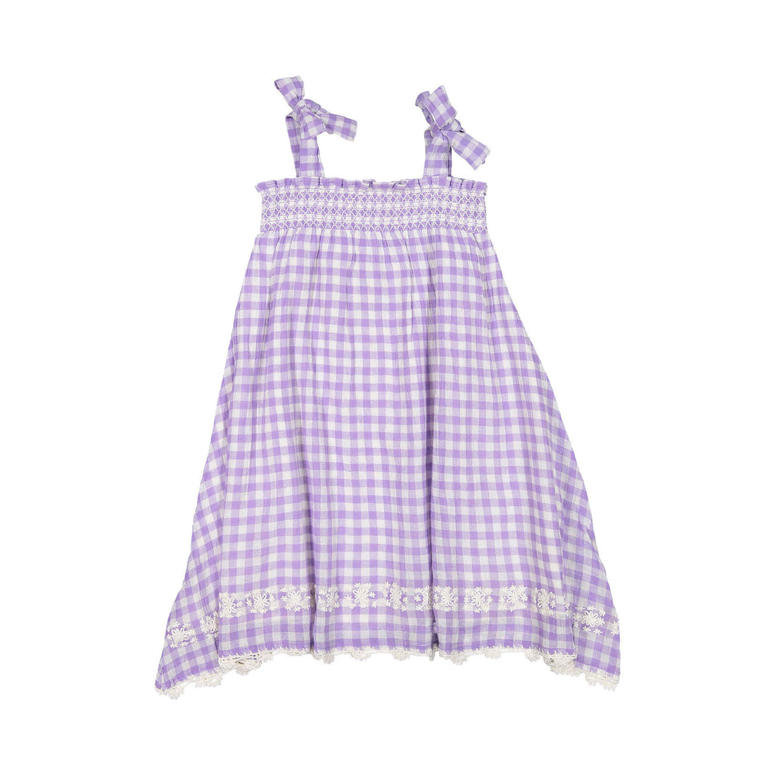 Bonjour Long Skirt Dress With Triangle Scarf - Violet Gingham Crepon Voile