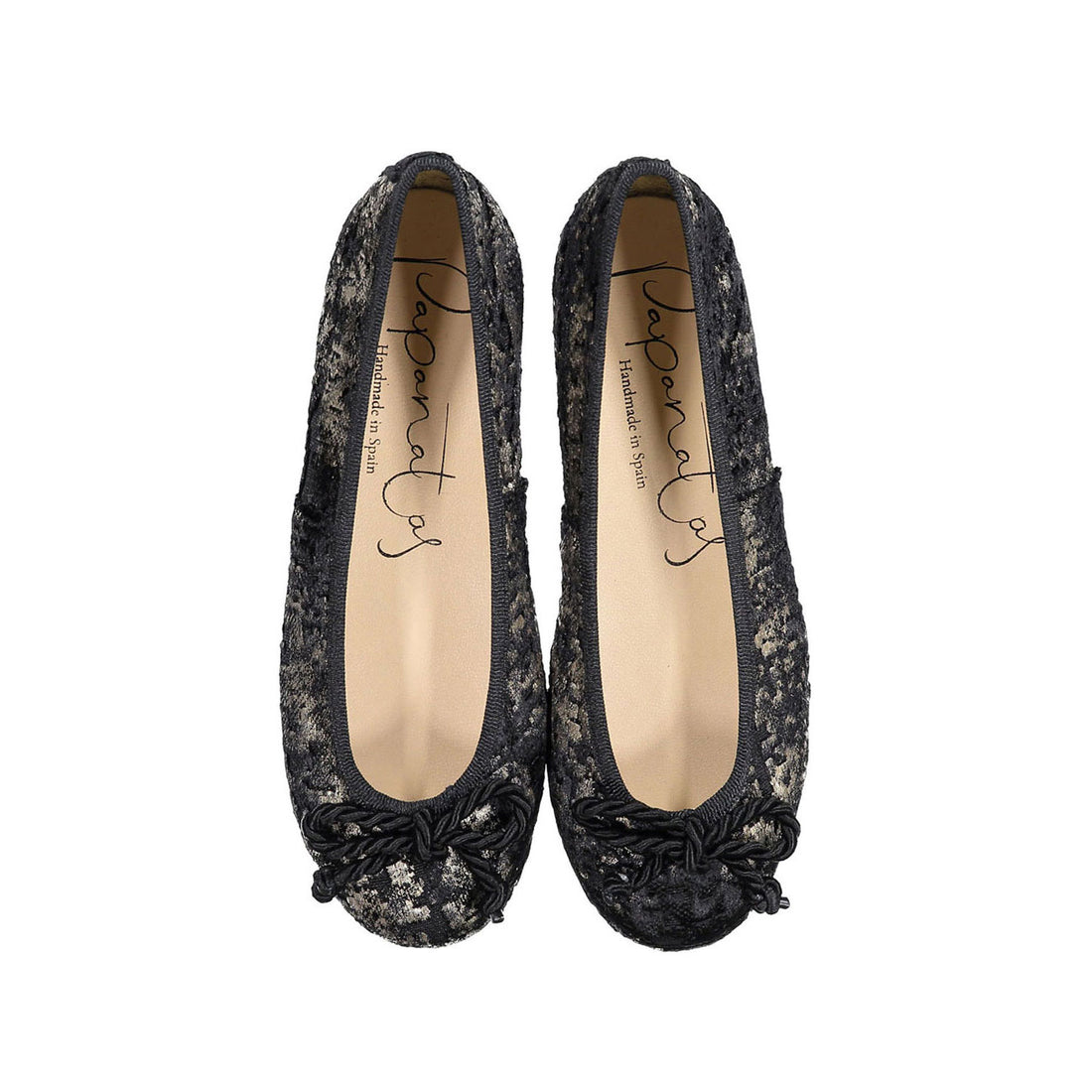 Papanatas Black Crushed Velvet Ballet Flat