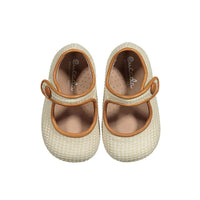 Papanatas Beige Raffia Baby Button Mary Janes