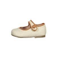 Papanatas Beige Raffia Baby Button Mary Janes