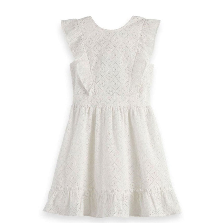 Scotch Shrunk White Embroidered Open Back Dress