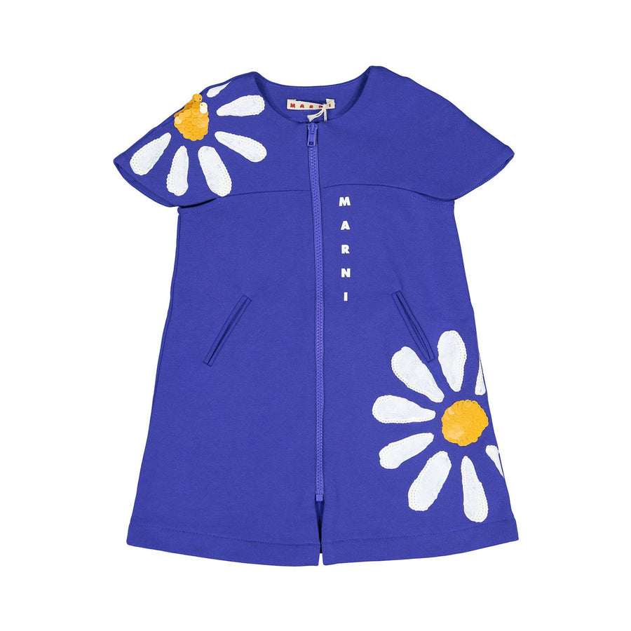 Marni Blue Zipper Dress With Sunflower Design