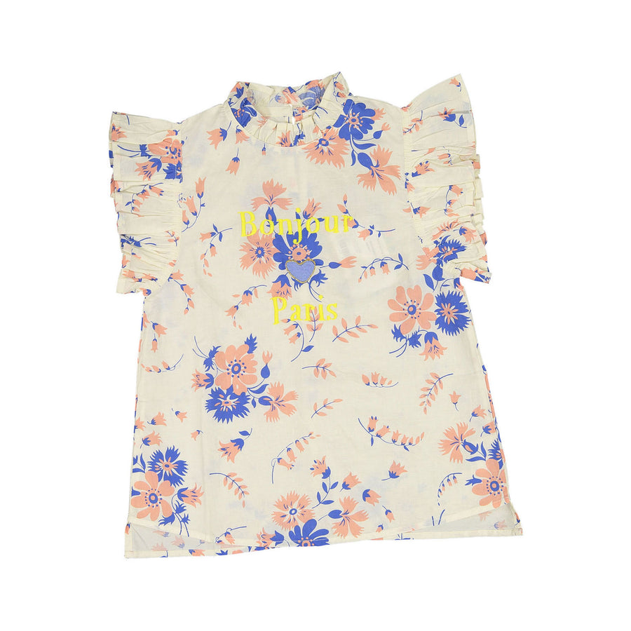 Bonjour Diary Pink White Blue Paris Flounce Top