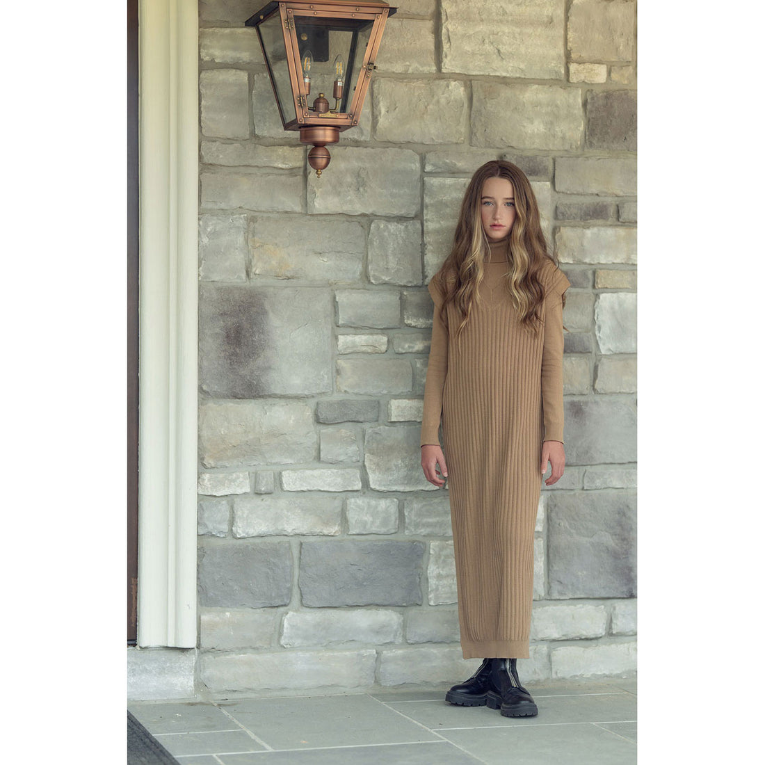 Coco Blanc Camel V-Neck Dress